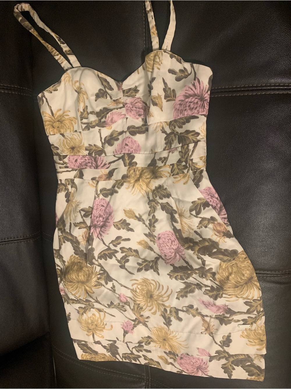 Wilfred Cream Floral Sweetheart Mini Dress with Pink & Gold Blooms